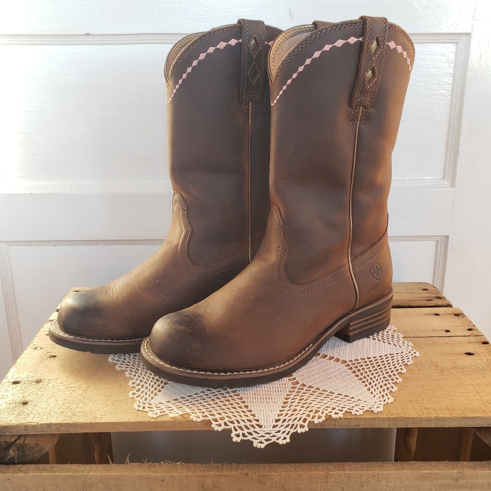 **SOLd*thankyou🌸💕Ariat Unbridled Roper• Leather Cowgirl Boots•Brown Leather - Picture 8 of 16